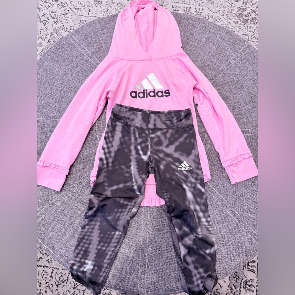 Girl’s Adidas Pink Hoodie and Black Leggings Set